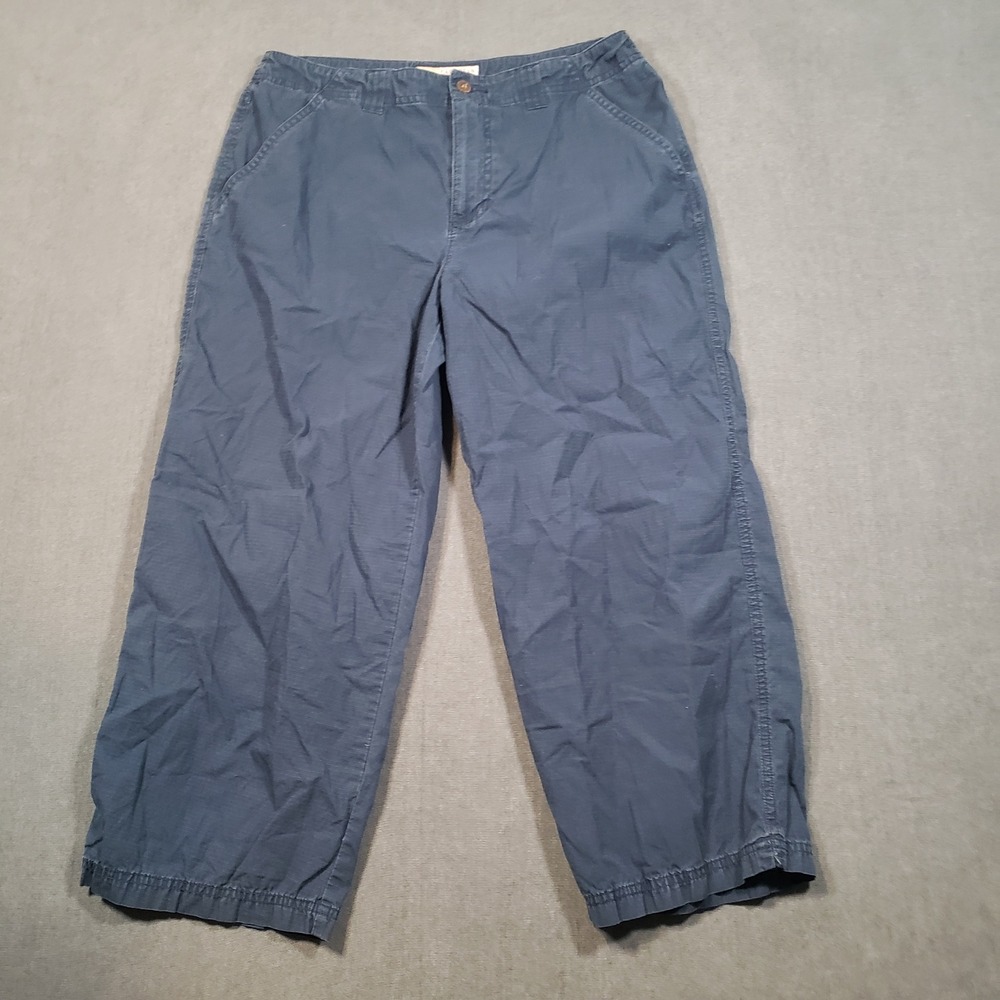 Caribbean Joe Cropped Pants Womens 8 Navy Blue Ripstop Cotton Wide Leg Capri